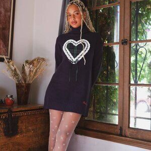 NEW TEDDY FRESH Women's Sweater Dress Knit Laced Up Size S/M Navy